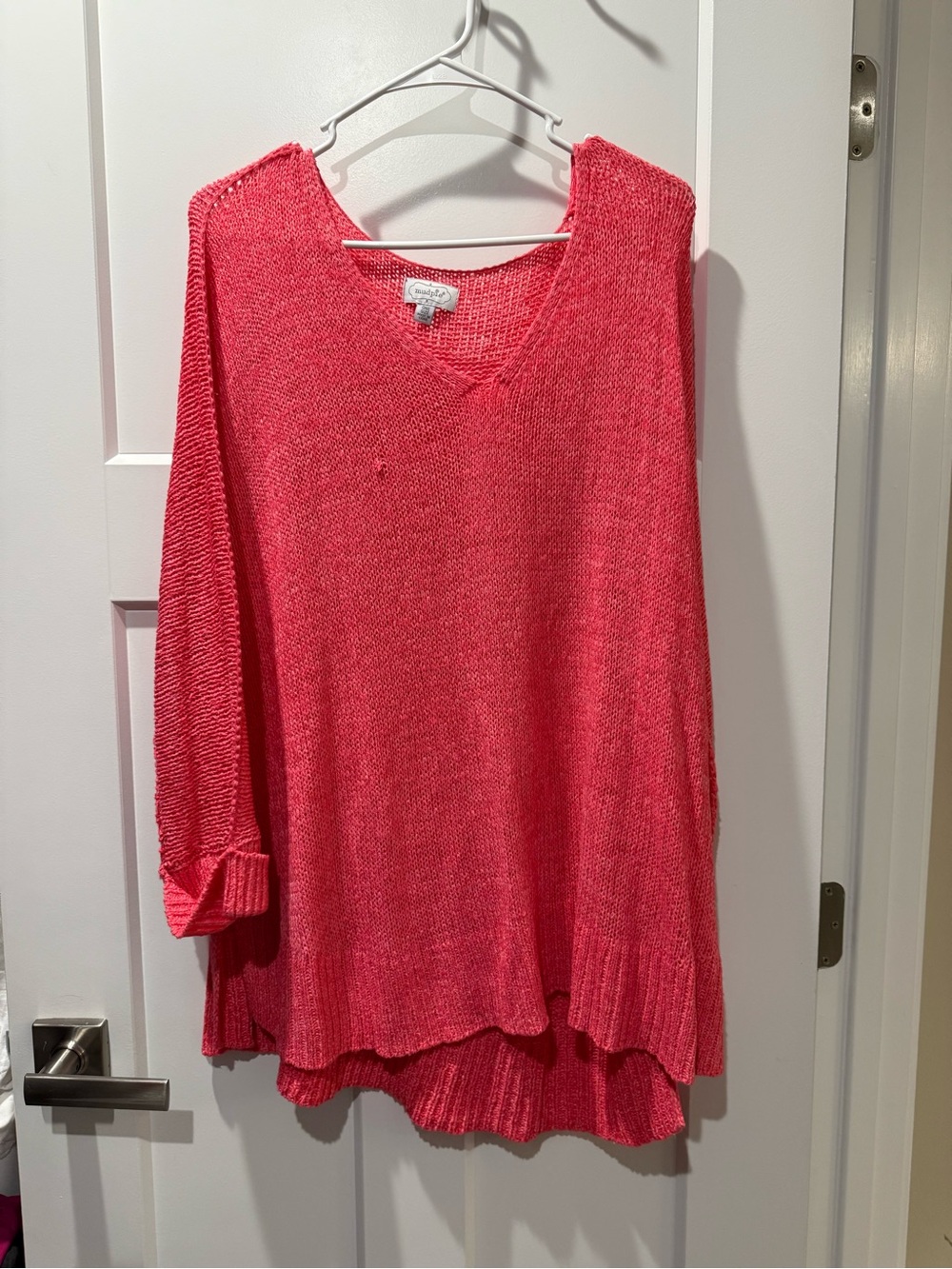 Mud Pie Coral Pink V-Neck Lightweight Knit Sweater